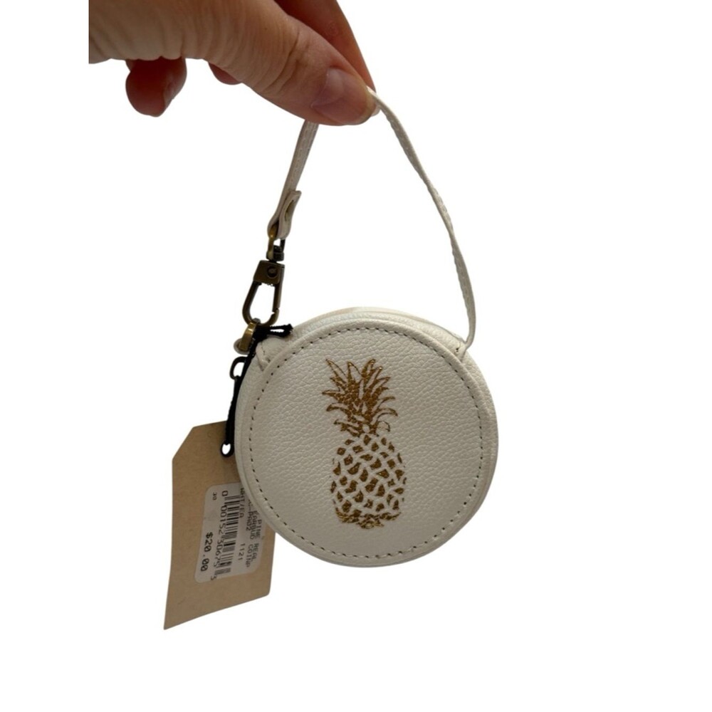 Aloha Island Accessories Coin Earbud Case Cream Gold Pineapple Zip Closure NEW